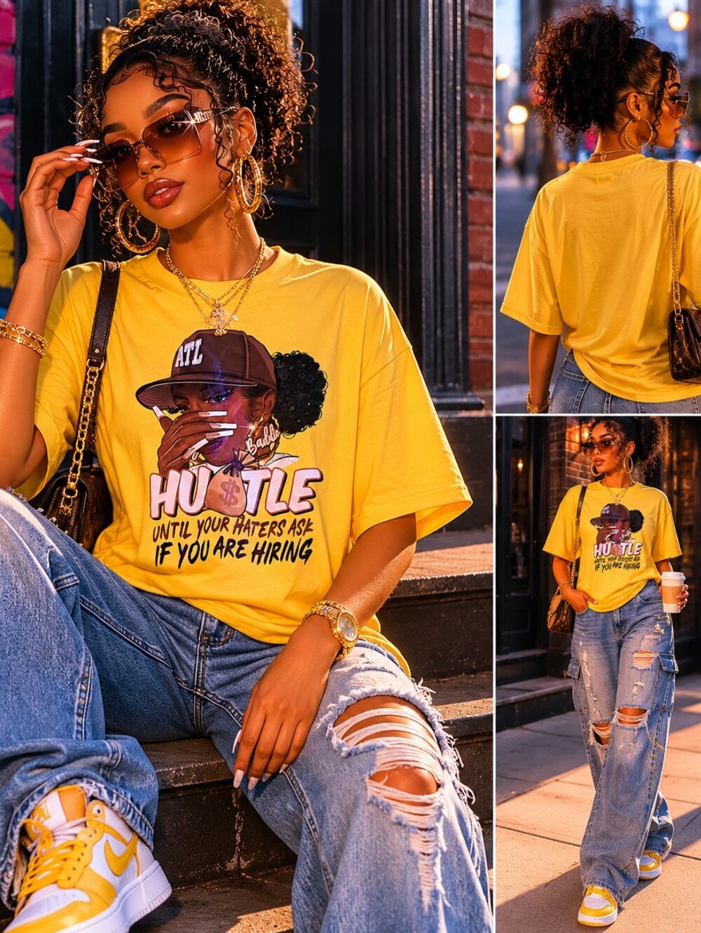 💛 Boss Babe Hustle Graphic Tee | Shein XL | Motivational Streetwear Vibes 💛